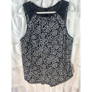 Lululemon Sculpt Tank sz8 Black & White Flower Posey Print UPF Lycra Workout Top